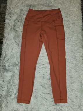 90 Degree by Reflex Orange Leggings Size Medium High Waist Pocket Yoga Athletic